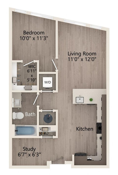 a floor plan of a 1 bedroom apartment at S'Park